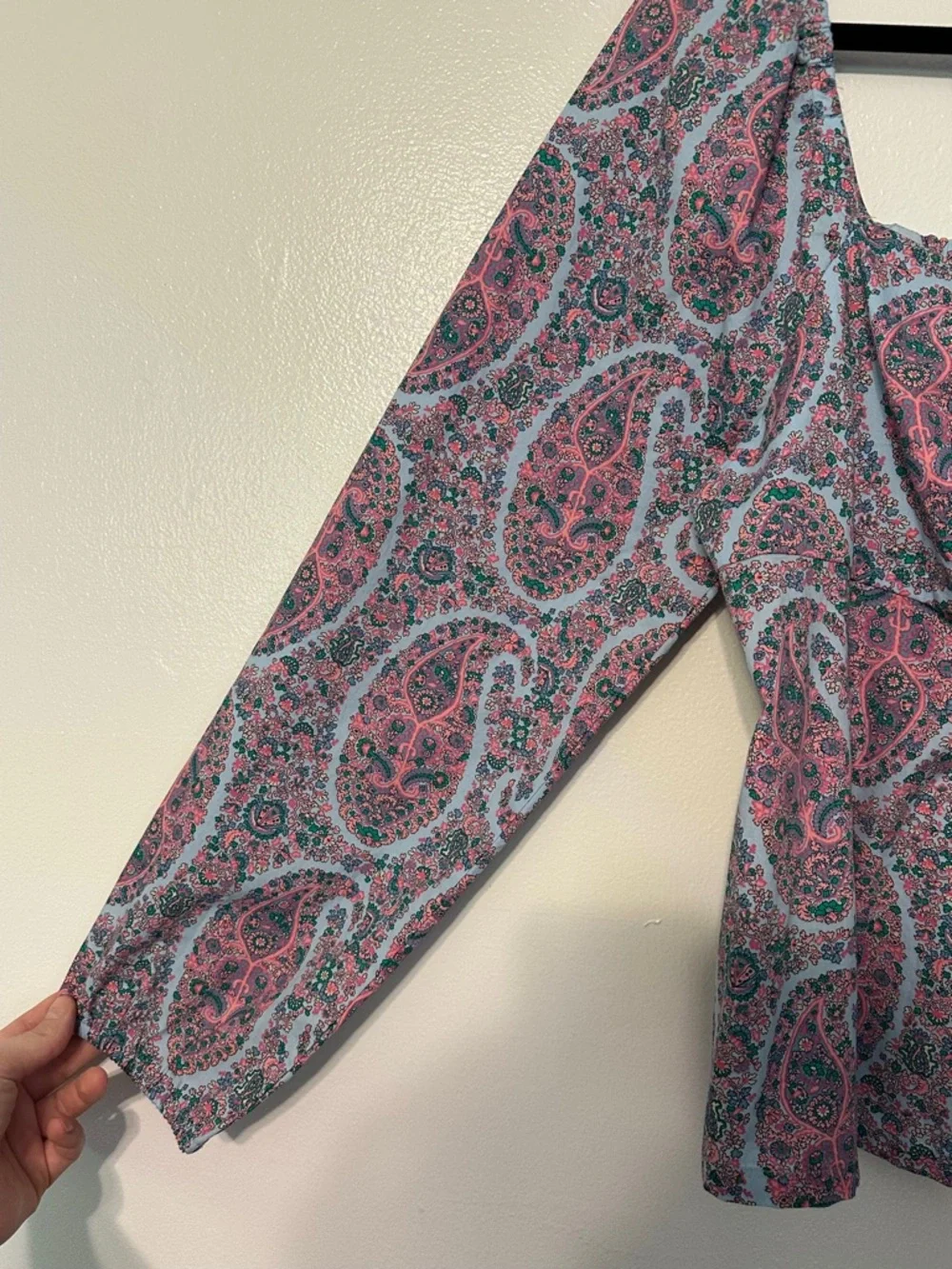 J Crew Paisley Sweetheart Long Sleeve Blouse Blue Pink size 12